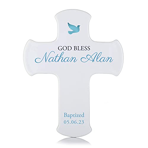 Lifetime Creations Baby Boy Baptism Wall Cross: Personalized Baby Boy Baptism Gifts, Christening Gifts for Boys, Kids, Bautizo Regalo, Blue Porcelain 9" Cross