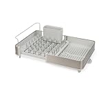 Joseph Joseph Extend Steel Expandable Dish Drying Rack with Removable Cutlery Holder Swivel Draining Spout, Stainless Steel