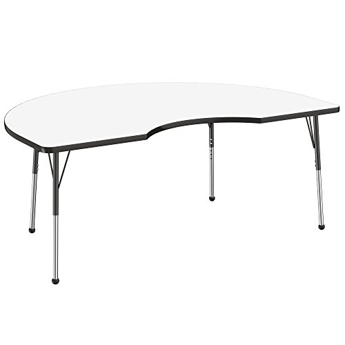 Factory Direct Partners 10228-DEBK Dry-Erase Kidney Activity School and Office Table (48" x 72"), Standard Legs w/ Ball Glides, Adjustable Height 19-30" - Whiteboard Top and Black Edge