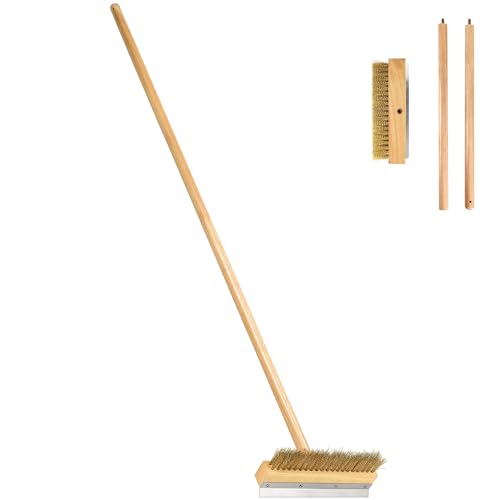 SHANGPEIXUAN Pizza Oven Brush - 41-Inch Long Wood Handle Brass Bristles with Steel Scraper, Outdoor Pizza Oven Tool