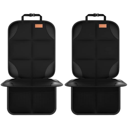 SMART ELF Car Seat Protector, 2Pack Seat Protector Protect Child Seats with Thickest Padding and Non-Slip Backing Mesh Pockets for Baby and Pet,Sedan SUV Truck (Black)