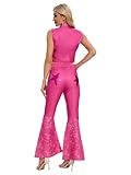 Adult Cowgirl Costume 70s 80s Hippie Disco Outfits Pink Flare Pant For Women Halloween Cosplay (Rosy, Small)