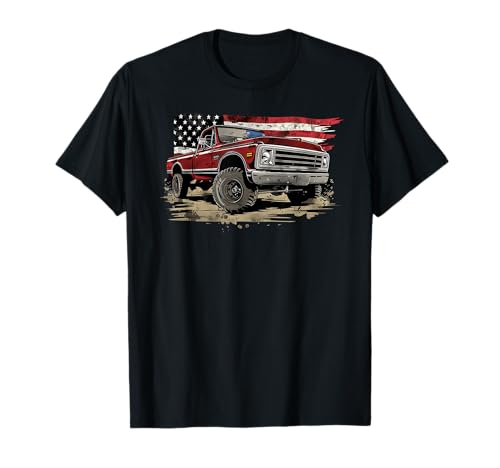 Vintage Pickup Truck With Flag Patriotic Style Women Girls Kids Men T-Shirt