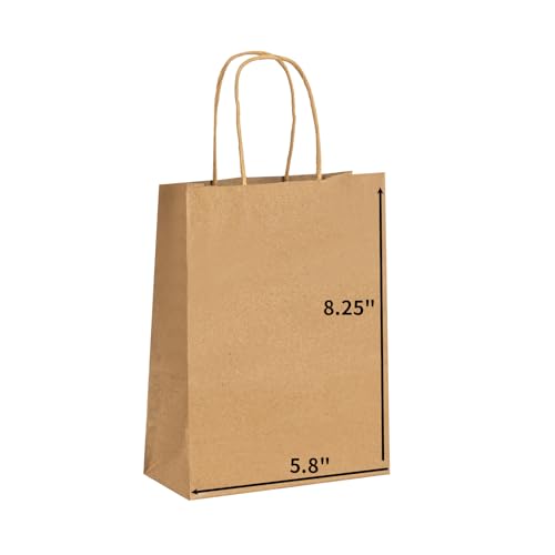 METAPRINT 100 Pack 5.8x3.2x8.25 Inch Small Brown Paper Bags with Handles Bulk, Paper Gift Bags, Kraft Bags for Birthday Party Favors Grocery Retail Shopping Business Goody Craft Bags