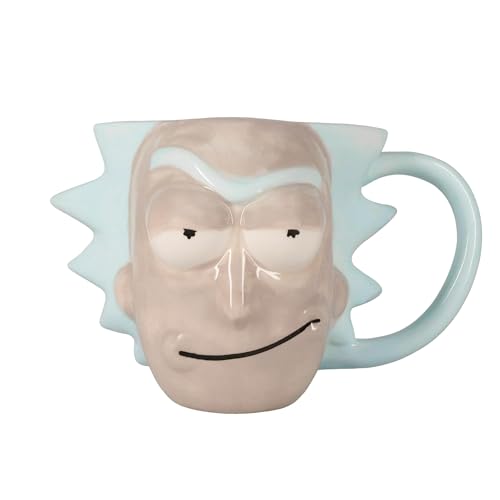 Silver Buffalo Cartoon Network Morty Rick Face Ceramic, 20-Ounce 3D Sculpted Mug, 20 Oz, Gray