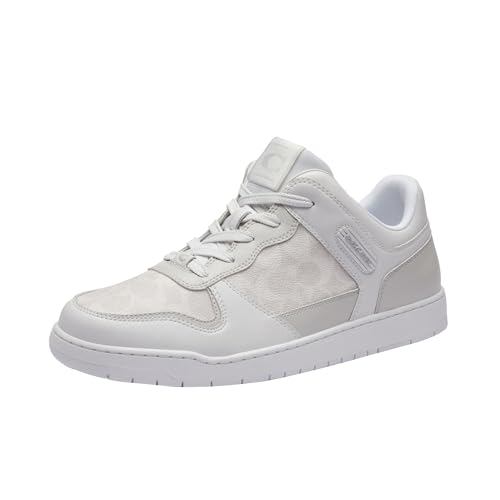 Coach Men's C201 Mixed Material Sneaker, Optic White/Grey, 10