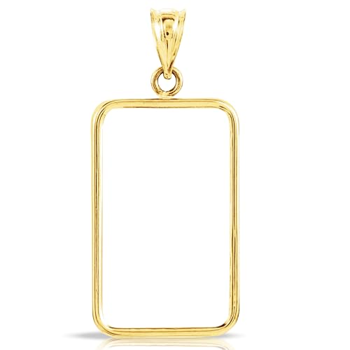Roy Rose Jewelry 14K Gold Bezel Pendant Frame for Swiss Pamp Suisse Credit Bar | Open Bezel for Locket, Necklace Charms, Gold Charms for Jewelry Making, and Antique Frames for Unique Jewelry - 1 oz