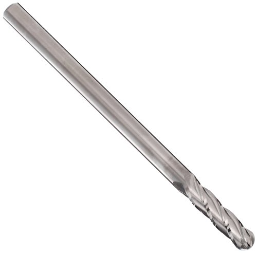 YG-1 - 53901 E5062 Carbide Ball Nose End Mill, Extra Long Reach, Uncoated (Bright) Finish, 30 Deg Helix, 4 Flutes, 6" Overall Length, 0.25" Cutting Diameter, 0.25" Shank Diameter