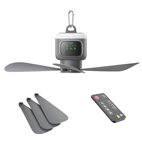 VVU&CCO 18' Gazebo Ceiling Fan with Light for Patio Canopy Tent Porch RV, 4 Speed Adjustment with Lighting, 8 Hours Timer & Use Time Up to 30H, 12000mAh Battery Ceiling Fan with Remote