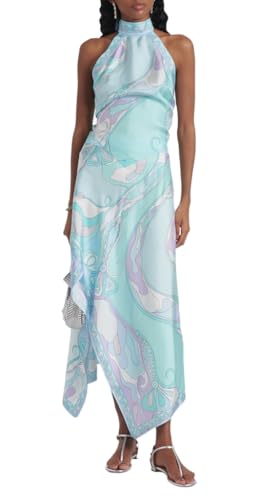 Wuitrie Two Piece Skirt Set for Women Summer Fashion Printed Satin Hanging Backless Top Irregular Midi Skirt Trendy Set