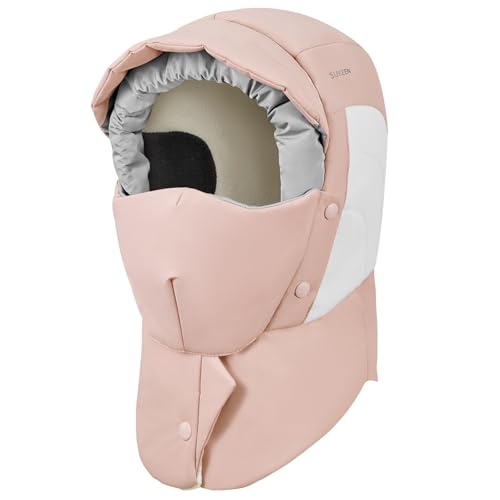 Sukeen Lightweight Trapper Hats for Women Men Waterproof Bomber Hats Windproof Winter Warm Hat with Ear Flaps and Mask Pink