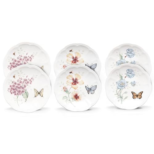 Lenox 817046 Butterfly Meadow 6-Piece Tidbit Plate Set, White, 3.05 LB
