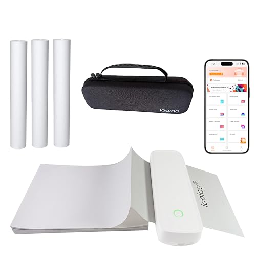 IOOIOO A80 Portable Printer no Ink Inkless Bluetooth Wireless Compact Small for 8.5x11 Letter Size Thermal Paper(impresora portátil),for iPhone Android Mobile Phone Laptop PC,Home Office Travel-White