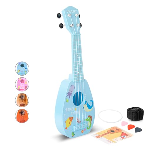 YOLOPARK 17" Kids Toy Guitar for Girls Boys, Mini Toddler Ukulele Guitar with 4 Strings Keep Tones Can Play for 3, 4, 5, 6, 7 Year Old Kids Musical Instruments Educational Toys for Beginner (Blue)