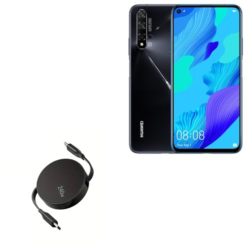 BoxWave Cable Compatible with Huawei nova 5T - PD miniSync (240W), Retractable PD 240W Portable USB Type-C Cable - Jet Black
