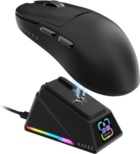 A.JAZZ AJ159APEX 8Khz Wireless Gaming Mouse Ultralight 56g with Magnetic Screen Charging Dock 42000DPI PAW3950 Sensor Tri Mode BT/2.4Ghz/Type-c Wired Programmable for Esport FPS PC Mac Gamer(Black)