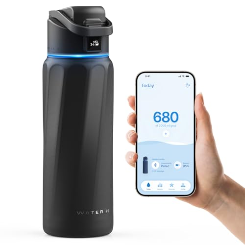 BOOST Smart Water Bottle with Reminder to Drink Water & Water Tracker Bottle - Double Wall Vacuum Insulated Water Bottle Stainless Steel, Wide Mouth 32 oz Water Bottles, Ideal for Gift - Black