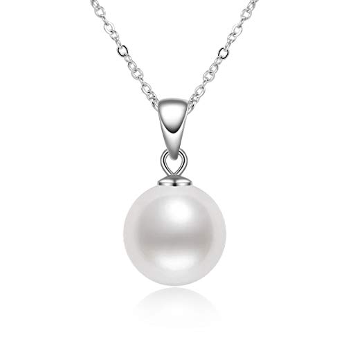 DENGGUANG White Pearl Pendant Necklace Real Freshwater Single Pearl Drop Necklace for Women with 925 Sterling Silver 18" Chain (9-10mm)