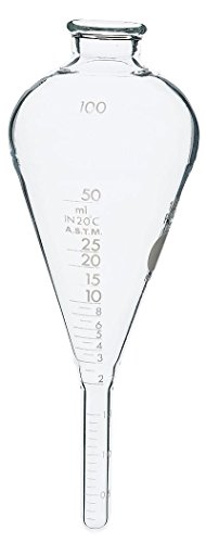 Corning Pyrex Lifetime-Red 8200-100 Borosilicate Glass Pear-Shaped Oil Centrifuge Tube with White Graduations, 100ml Capacity