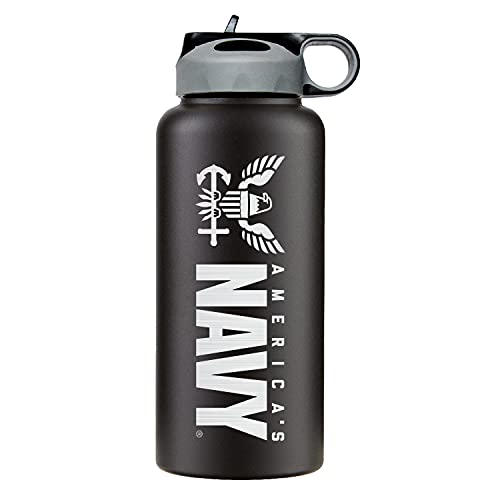 32oz Stainless Steel Navy Water Bottle With Engraved Logo - US Navy Pride on the Go - Gifts | Disabled USMC Vet Owned Small Business