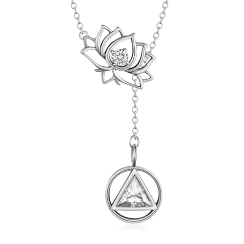 Daixiya Sobriety Gifts for Women 925 Sterling Silver Alcoholics Anonymous Recovery Symbol Necklace Lotus AA Sobriety Jewelry Gifts for Women