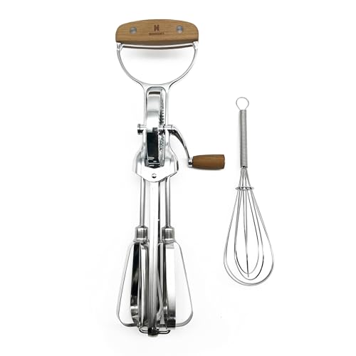 Hommony Classic Vintage Wooden Manual Rotary Egg Beater - 12-Inch