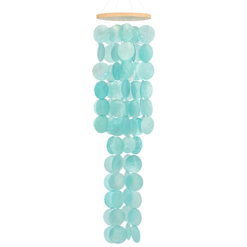 Wind Chimes for Outside - 31'' Handcrafted Turquoise Capiz Shells Windchime Coastal Style Decor for Indoor/Outdoors, Garden Decor, Great for Women, Wind Chimes Lovers and More