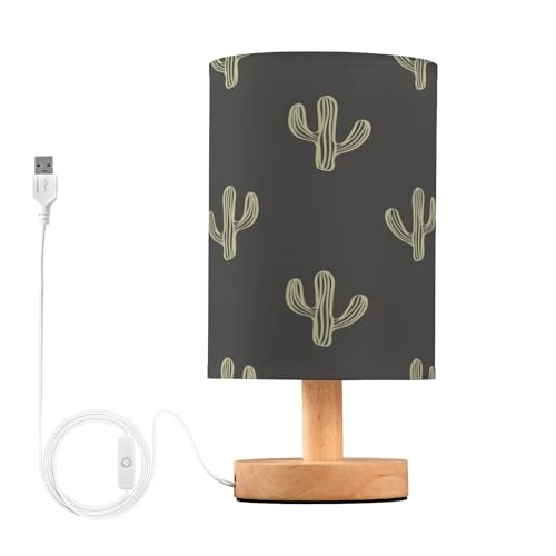 Yuiboo Nightstand Lamp Western Cactus Plant Boho Mexicana Cacti Black Table Top Lamp with USB Lamp for Kids Room Nursery