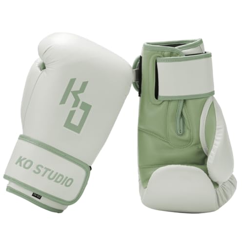 KOSTUDIO Boxing Gloves for Men & Women - Pastel Green Leather Gloves for Heavy Bag, Punching Bag,Muay Thai, MMA, Kickboxing, Gym Training, Sparring Pro-Style Guantes de Boxeo 12oz 14oz 16oz