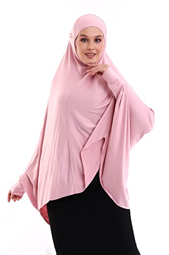 ihvan online, Women Muslim Hijab Cover, Islamic Dress Scarf, Long Salah Clothes. Prayer Hijab for Women, Pink Sleeve