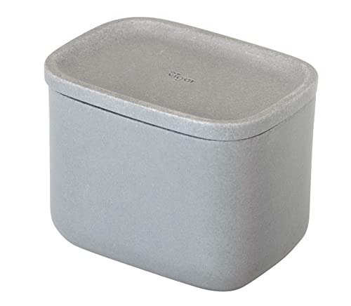 Vigar Zense Concrete Rectangular Decorative Containers with Lids, Bathroom Storage Containers for Cotton Balls, Cotton Buds, Hair Product, Round Cotton Pads, Fine Polyresin Stone