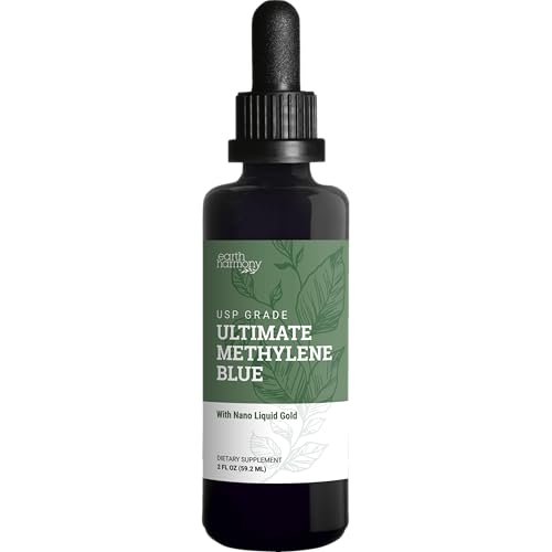 Earth Harmony Methylene Blue 1% Pharmaceutical Grade Supplement with Dropper, Includes Nano Liquid Gold, Methylene Blue USP Grade, No Formaldehyde (2 Oz)