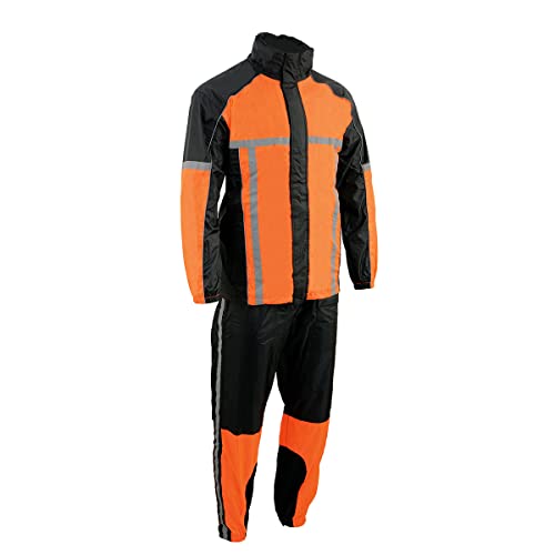 Milwaukee Leather MPM9510 Men's Black and Orange Motorcycle Water Resistant Rain Suit w/Hi-Vis Reflective Tape - X-Large