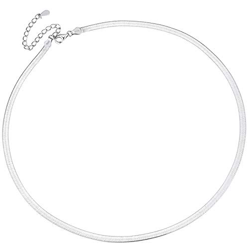 Silver Flat Snake Chain 15inch Herringbone Necklace Chain Women Choker Clavicle Chain