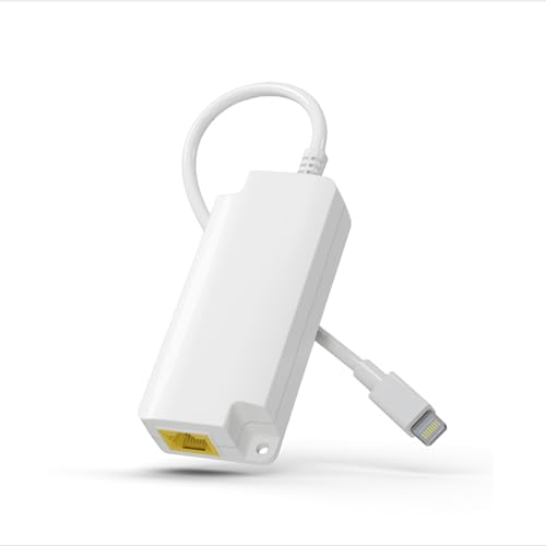 PTAP-AF Lightning to Ethernet Adapter - Supports iOS, PoE to Lightning with 10W Charging for iPad/iPhone/iPod, Power & Data 2-in-1 RJ45 Port Adapter, 10/100Mbps Plug & Play