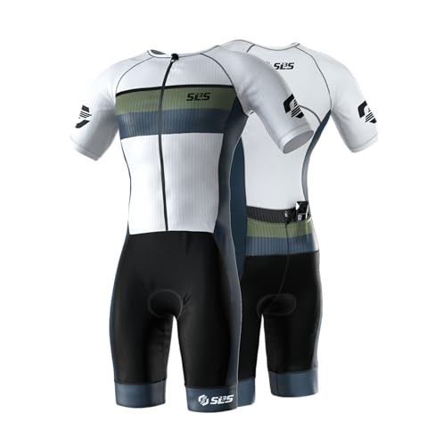 SLS3 Triathlon Suits Mens Elite Aero Tri Suit Men - Trisuit Triathlon - Full Zip, Aero Sleeves, Internal and Rear Pockets (Osaka White,Medium)