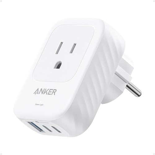 Anker European Travel Plug Adapter, 15W USB-C & 2 AC Outlets, Fits Type E/F Sockets, Compact for iPhone, iPad & More (Not Compatible with Type L/G Sockets)