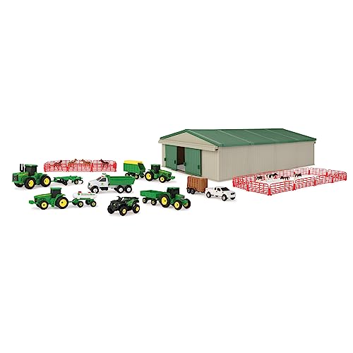 TOMY John Deere Die-Cast Farm Toys Playset - 1:64 Scale - Includes Farm Animals, Machine Shed, Toy Tractors, Toy Trucks, and Farm Tools - 70 Count - 8 Years and Up