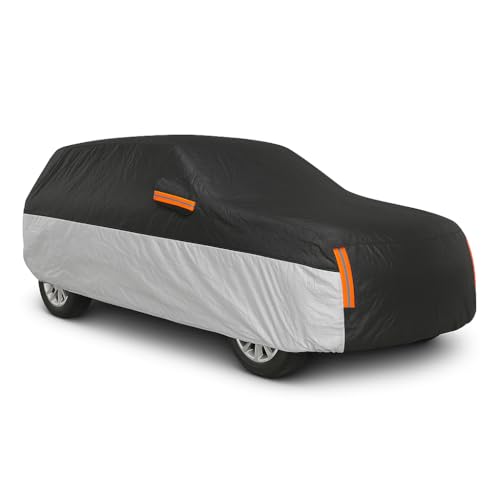 FROSHKAR Car Cover Waterproof for SUV - All Weather Outdoor Protection from Rain, UV, Dust & Snow - Universal Fit with Windproof Straps, Zipper Door, Reflective Strips - SUV (191" to 201" Length) C9