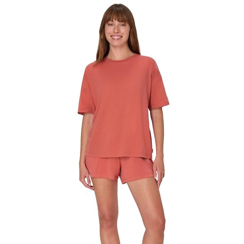 Hanes Women's Originals Supersoft Comfywear 2 Piece Lounge Boxy T-Shirt & Sleep Shorts Loungewear Set, Natural Cedar/Natural Cedar, X Large