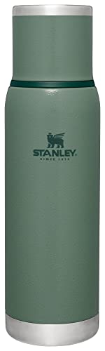 Stanley Adventure-To-Go Vacuum Bottle 1.1 qt | Wide Mouth with Leakproof Cup Lid | Keep Drinks Hot or Cold | Packable for Travel | Insulated Stainless Steel Thermos | BPA-Free | Hammertone Green