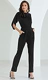 KOH KOH Plus Size Womens Short Sleeve Sexy Formal Cocktail Casual Cute Long Pants One Piece Fall Pockets Dressy Jumpsuit Romper Long Leg Pant Suit Suits Outfit Playsuit, Black XL 14-16