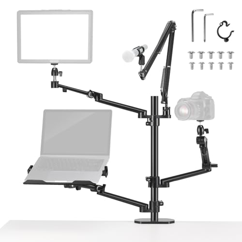 NEEWER Overhead Camera Stand Desk Mount Rig with 4 Boom Arms for Photography Video Light Ring Light Phone Mount Webcam Mic Compact DSLR for Live Streaming Broadcast Online Teaching Meeting, DS007