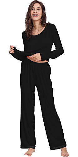 GYS Viscose from Bamboo Women's Pajama Sets Super Soft Long Sleeve Sleepwear Comfy Winter Pjs Sets S-4X, Black, Large