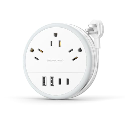NTONPOWER Travel Power Strip, Travel Essentials, Travel Extension Cord with 3 Outlets 4 USB Ports(2 USB C), 4FT Wrapped Around Extension Cord for Travel Cruise Ship Beach Vacation Essentials White