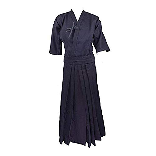 Japanese Kendo Uniform Set Aikido Samurai Hakama Martial Arts Clothing Suit (Height 175cm) Navy Blue