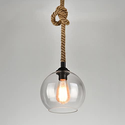 LWOMAN Modern LOFT Ceiling Hanging Lighting Hemp Rope Droplight Glass Pendent Light for Hallway Entrance Farmhouse (Color : Clear Glass)