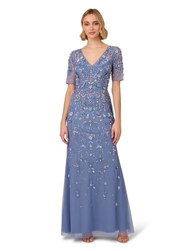 Adrianna Papell Women's Beaded Mesh Long Dress, French Blue