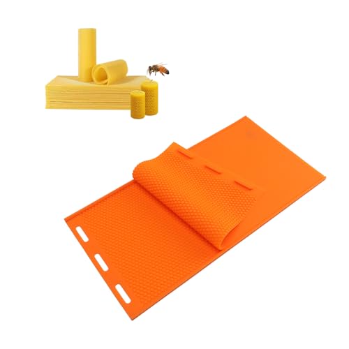 Topyond Silicone Beeswax Mold, 2 Sheets 5.4mm Flexible Beeswax Foundation for Beekeepers, Press Embosser Machine, Suitable for DIY Candle Making and Beekeeping(Orange)