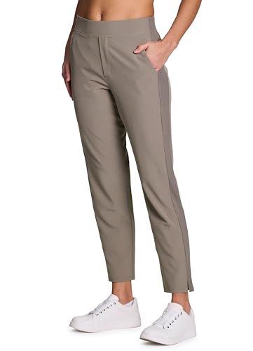 RBX Activewear Women's Ankle Pant, Quick Drying Lightweight Stretch Woven Straight Leg Pants with Pockets Ribbed Side Driftw